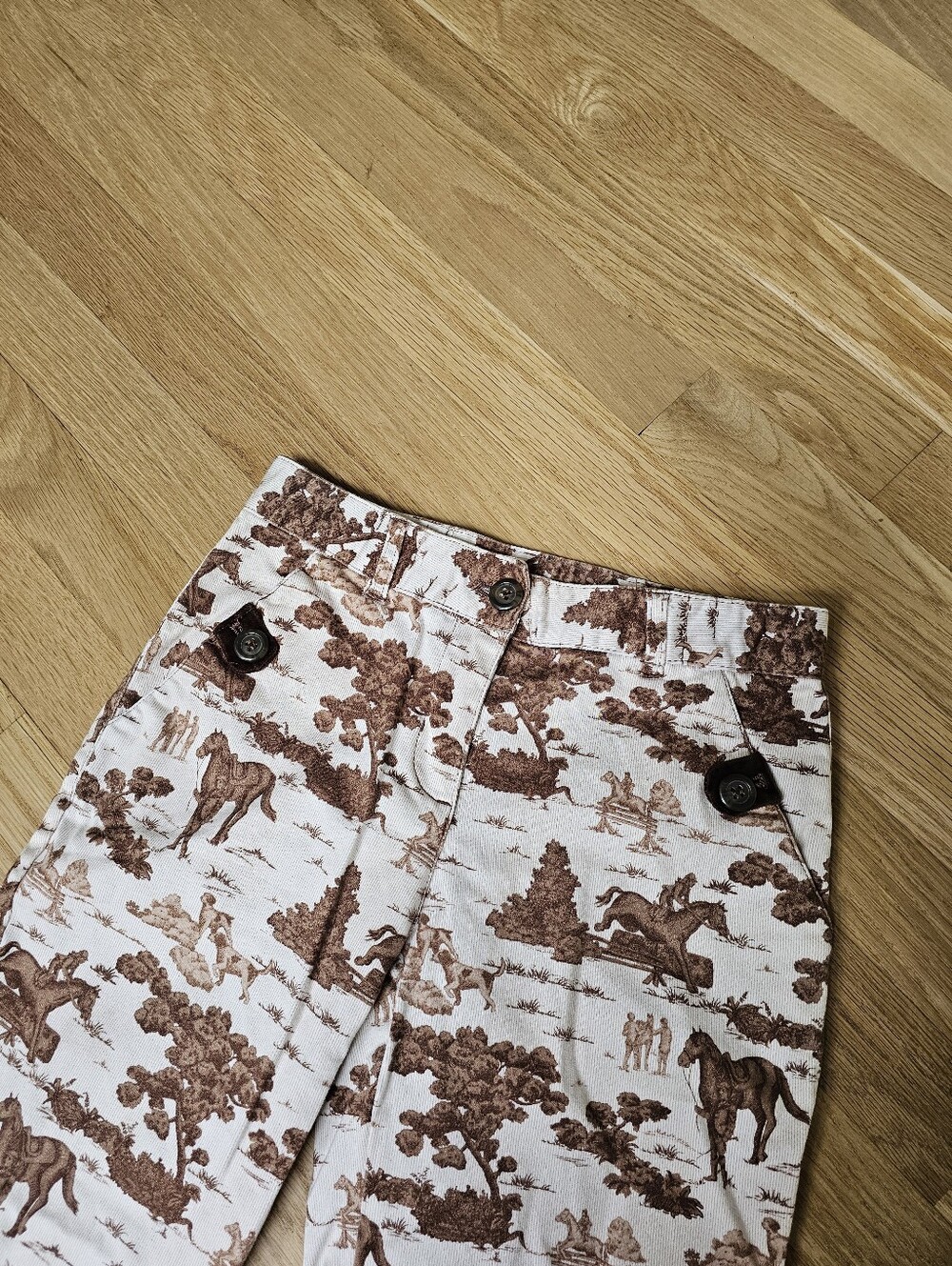 English Toile Western Equestrian Fox Hunting Crop Straight Leg Pants - Picture 7 of 9
